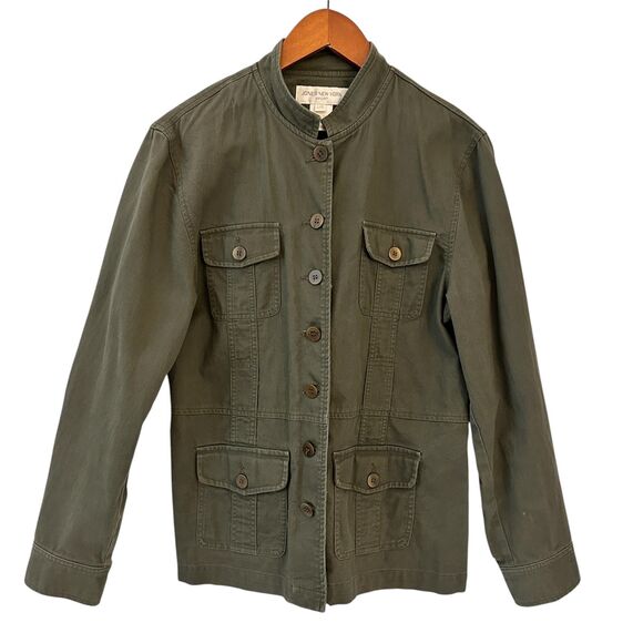 Jones New York Sport Khaki Army Green Button-Up Cotton Shacket Utility Size L - Picture 1 of 8
